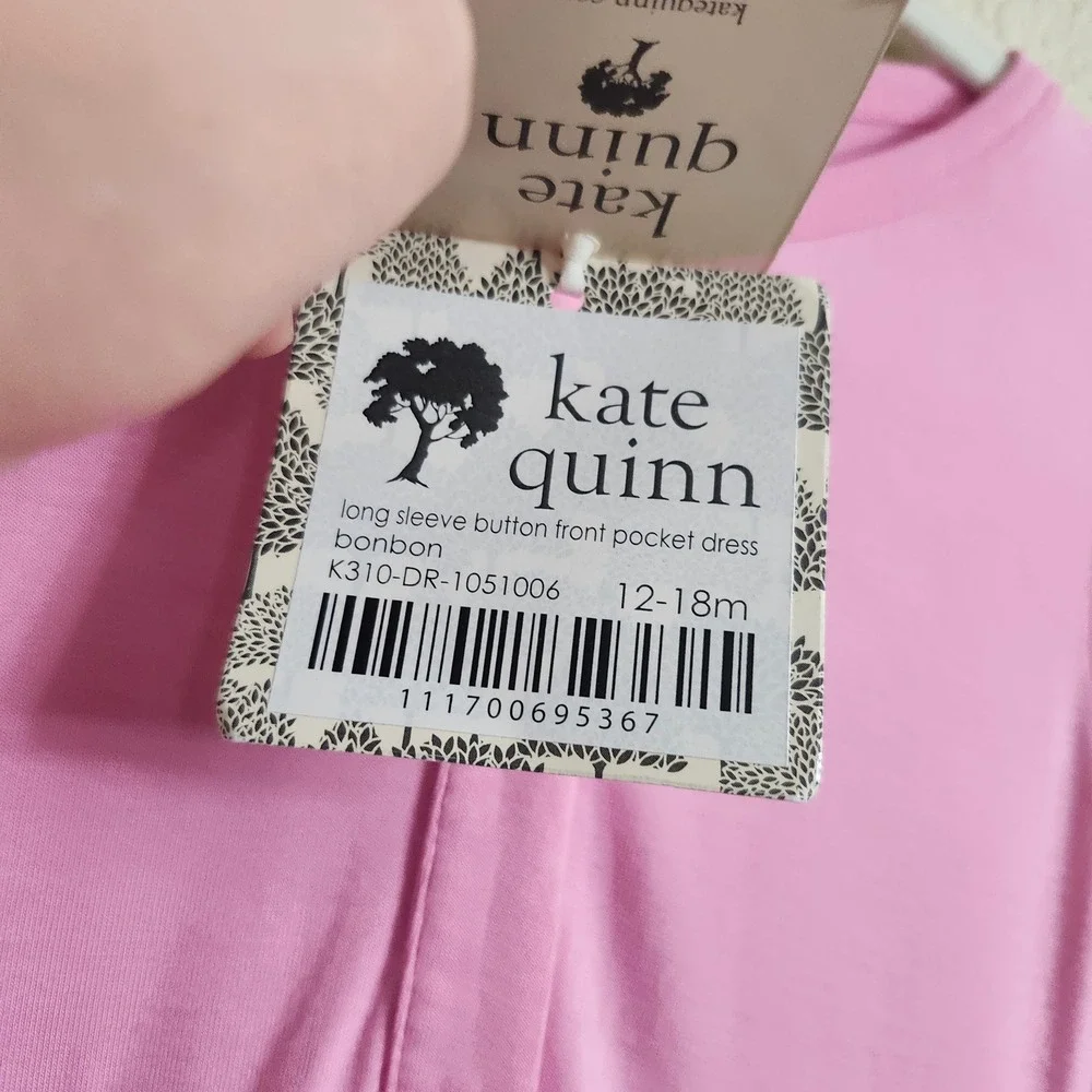 NEW Kate Quinn Bamboo BonBon‎ 12-18M Pink Long Sleeve Button Front Pocket Dress
